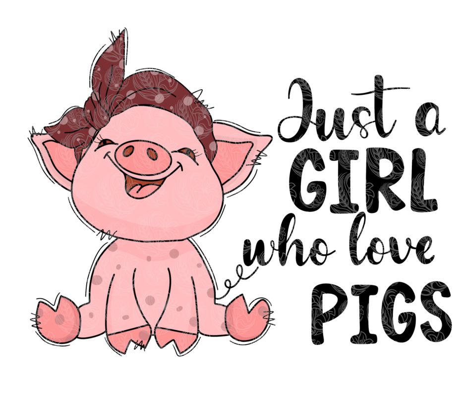 pig lover gift cute cartoon piglet wearing bandana hair bow smiling Grey Barn Handwerk, Saskatchewan.